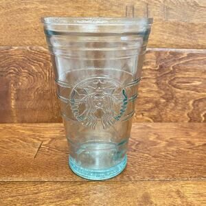 STARBUCKS Clear Green Glass Tumbler 16oz